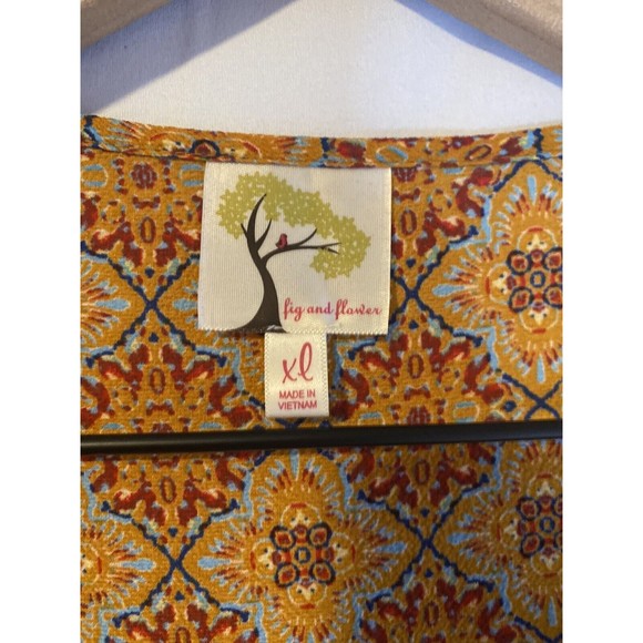 Fig & Flower Anthropologie Roll Tab Sleeve Floral Tunic Dress Pockets Size XL - Picture 3 of 3